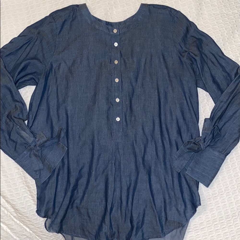LOFT chambray tie sleeve top